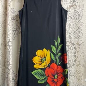 Timeless Sag Harbor Black Maxi Dress with Red and Yellow Floral Design